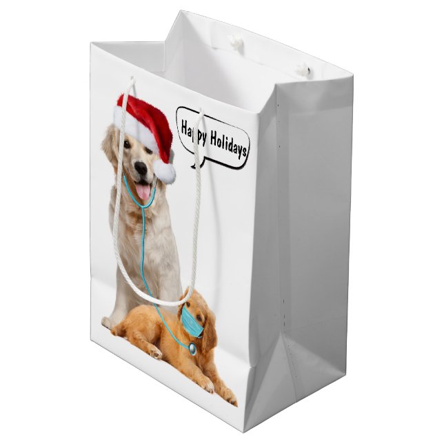 Sac Cadeau Moyen Chiens de vacances heureux (Devant Angle)