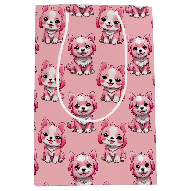 Sac Cadeau Moyen Chiens roses mignons (Devant)