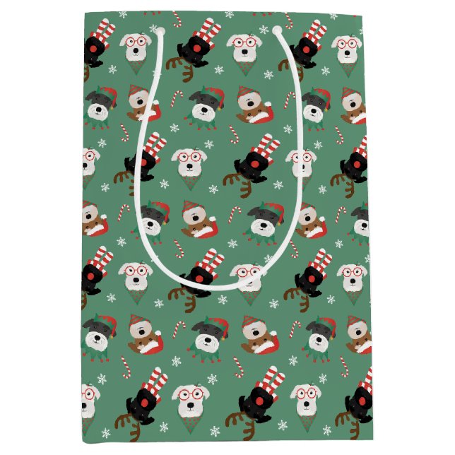 Sac Cadeau Moyen Chiens Schnauzer de Noël (Devant)