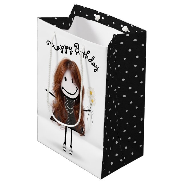 Sac Cadeau Moyen Chiffre d'anniversaire fille avec marguerites (Devant Angle)