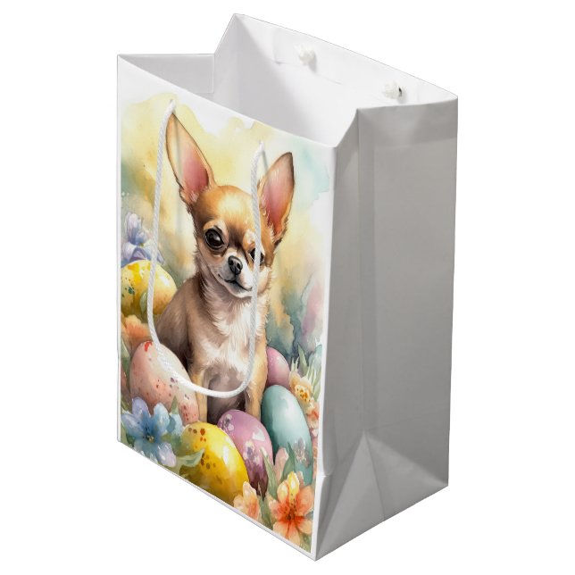 Sac Cadeau Moyen Chihuahua avec les oeufs de Pâques vacances (Devant Angle)