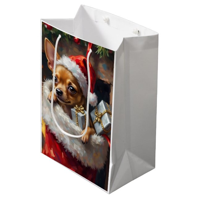 Sac Cadeau Moyen Chihuahua Dog Christmas Stocking Surprise Art (Devant Angle)