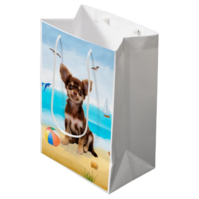 Sac Cadeau Moyen Chihuahua Dog sur la plage (Devant Angle)