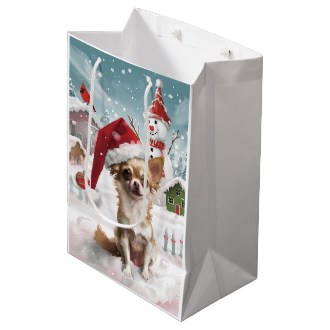 Sac Cadeau Moyen Chihuahua Winter Wonderland Christmas Joy (Devant Angle)