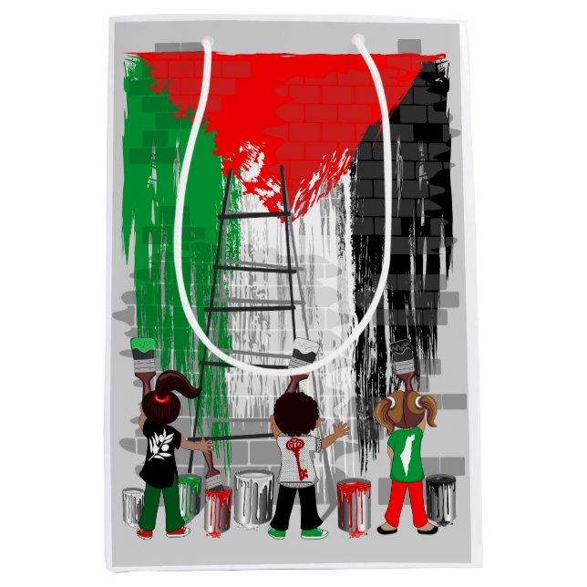 Sac Cadeau Moyen Children of Gaza Painting Palestine Flag  (Devant)