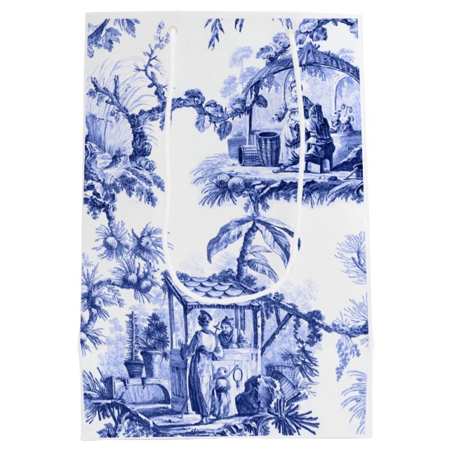 Sac Cadeau Moyen Chinoiserie blanc bleu Toile (Dos)