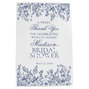 Sac Cadeau Moyen Chinoiserie Bleue Mariage Floral Vintage Shower de