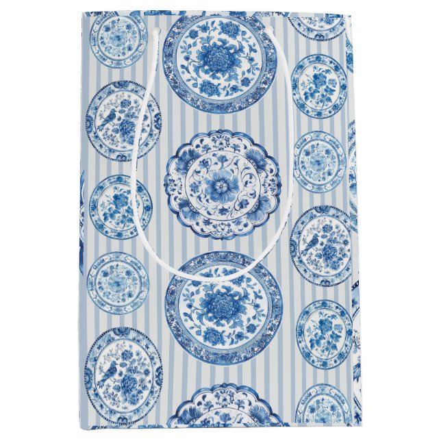 Sac Cadeau Moyen Chinoiserie Blue White Plates All Occasion  (Devant)