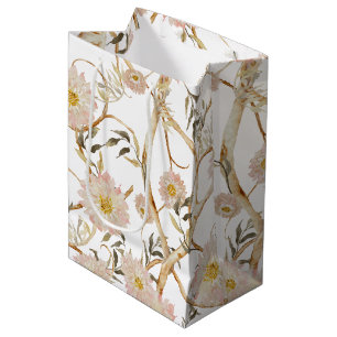 Sac Cadeau Moyen Chinoiserie Floral Peony Aquarelle rose pâle