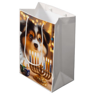 Sac Cadeau Moyen Chiot de Hanukkah mignon