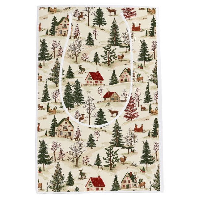 Sac Cadeau Moyen Chirstmas Vintage Village  (Devant)