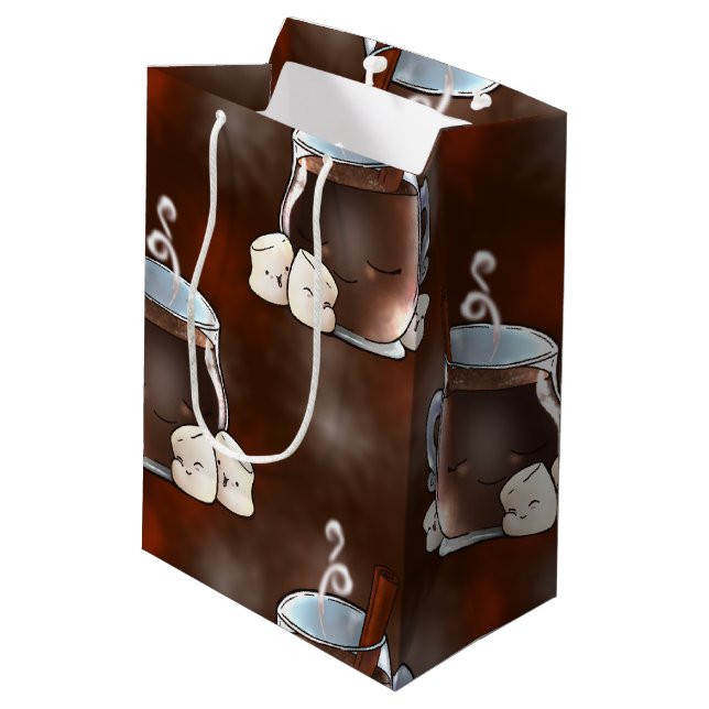 Sac Cadeau Moyen Chocolat chaud et guimauves de Kawaii (Dos Angle)