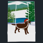 Sac Cadeau Moyen Chocolat Labrador Christmas Winter View<br><div class="desc">Chocolat Labrador Christmas Winter Voir le sac cadeau pour les amoureux de les chiens qui aiment Labradors. Beau Chocolat Labrador Silhouette design avec Santa Hat. Neige et arbres à feuillage persistant. Créé par Naomi Ochiai.</div>