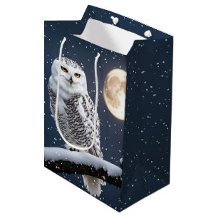 Sac Cadeau Moyen Chouette neige de Noël dans les flocons de neige
