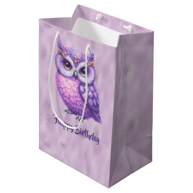 Sac Cadeau Moyen Chouette violette de la Glitterie sur un Arrière - (Devant Angle)