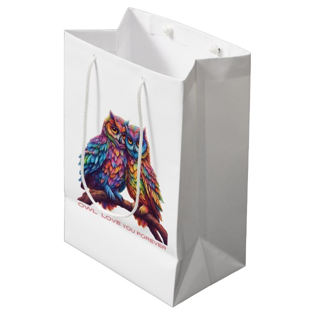 Sac Cadeau Moyen Chouettes colorées-Inséparables- (Devant Angle)