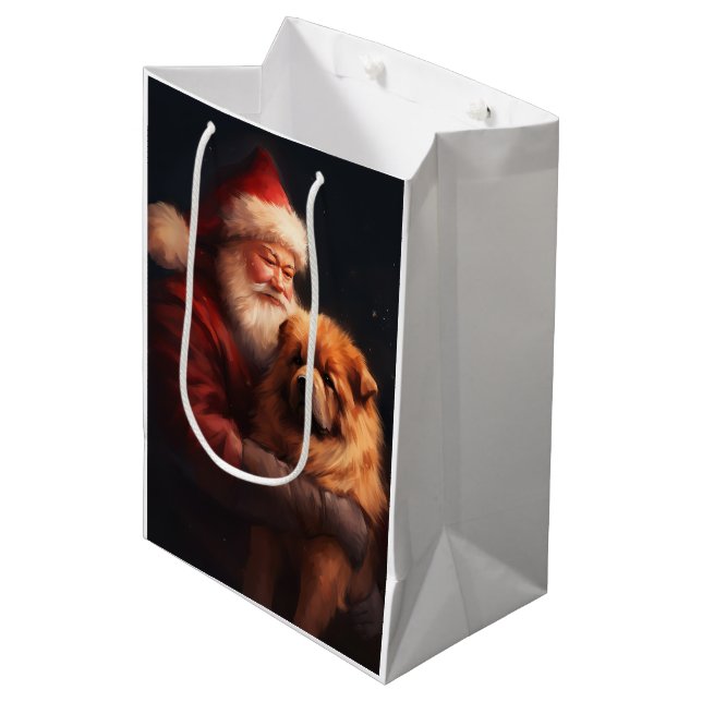Sac Cadeau Moyen Chow Chow avec Noël Festif du Père Noël (Devant Angle)