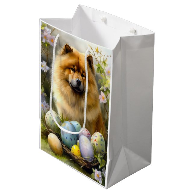 Sac Cadeau Moyen Chow Chow avec oeufs de Pâques vacances (Devant Angle)