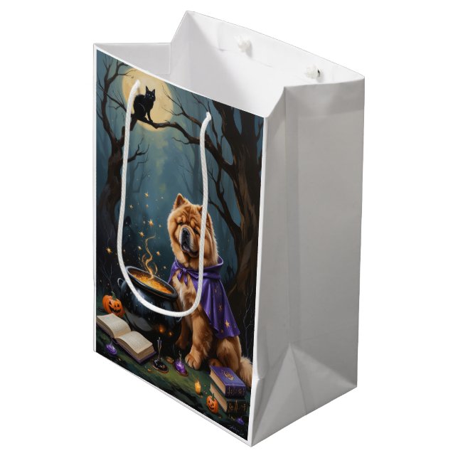 Sac Cadeau Moyen Chow Chow Chien Peinture Whimsical Halloween (Devant Angle)