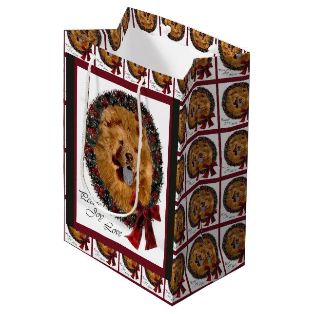 Sac Cadeau Moyen Chow Chow Noël (Devant Angle)