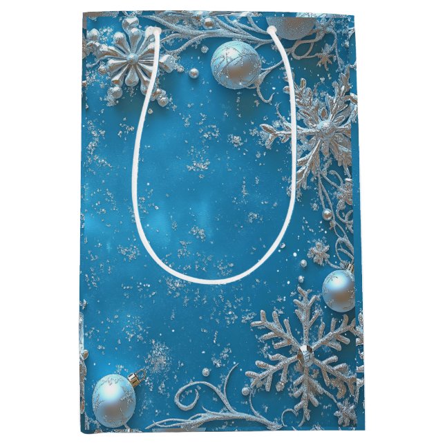 Sac Cadeau Moyen Christmas Beautiful Glitter Snowflakes Ornaments (Devant)