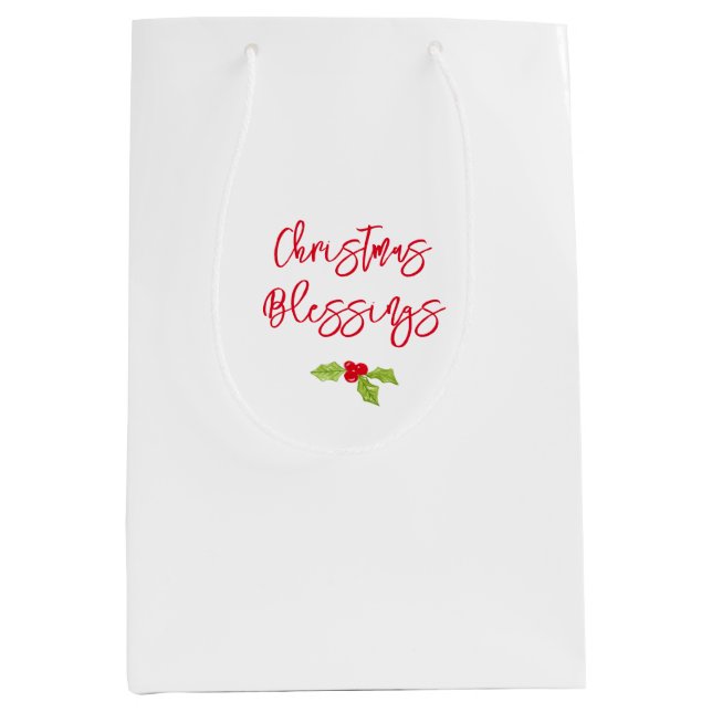 Sac Cadeau Moyen Christmas Blessings Holiday Joy Holly Merry  (Devant)