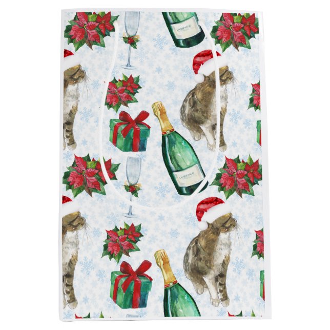 Sac Cadeau Moyen Christmas Cat Winter Celebration (Devant)