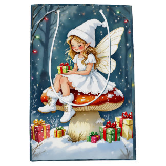 Sac Cadeau Moyen Christmas Fairy atop a Mushroom Cottage Core
