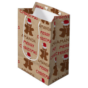 Sac Cadeau Moyen Christmas Gingerbread Homme Cookies Nom personnali