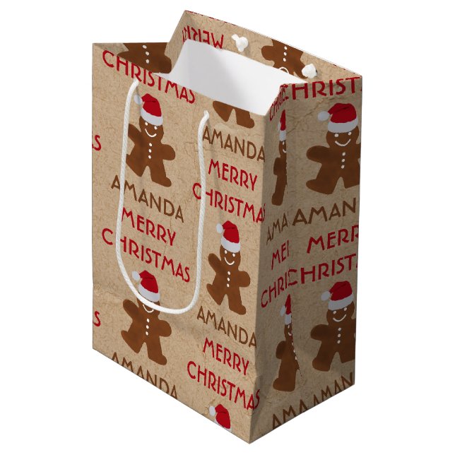 Sac Cadeau Moyen Christmas Gingerbread Homme Cookies Nom personnali (Devant Angle)