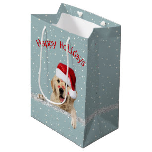 Sac Cadeau Moyen Christmas Golden Retriever Avec Libstick M'Embrass