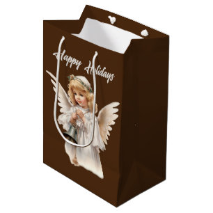 Sac Cadeau Moyen Christmas Holiday Angel ajouter un texte aquarelle