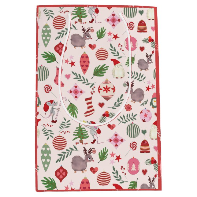 Sac Cadeau Moyen Christmas Icons on Cream - Gift Bag (Devant)