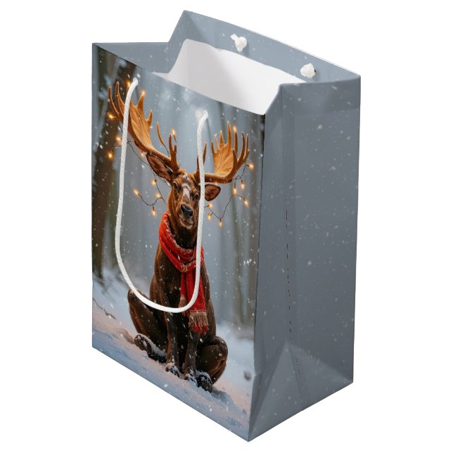 Sac Cadeau Moyen Christmas Moose With Holiday Lights (Devant Angle)
