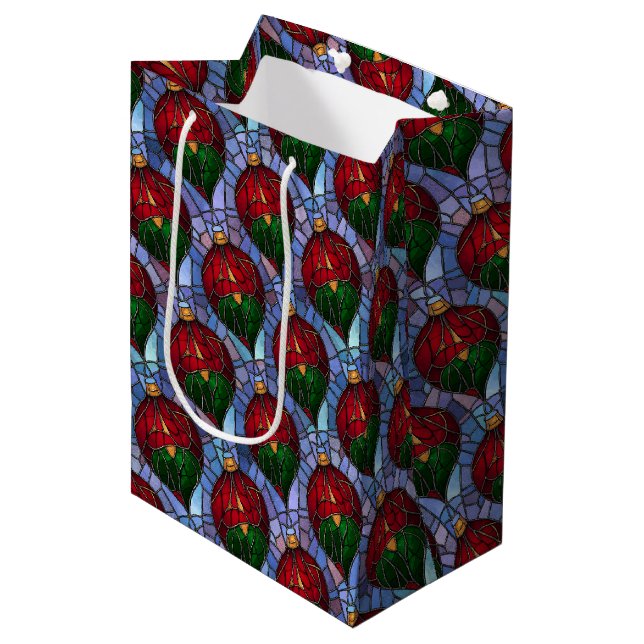 Sac Cadeau Moyen Christmas Ornament Red Green Blue Stained Glass  (Devant Angle)
