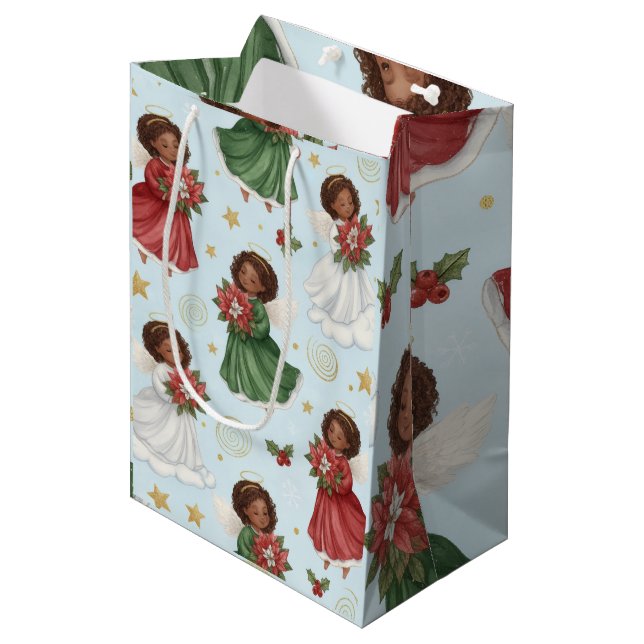 Sac Cadeau Moyen Christmas Poinsettia Angels Wrapping Paper Sheets (Devant Angle)