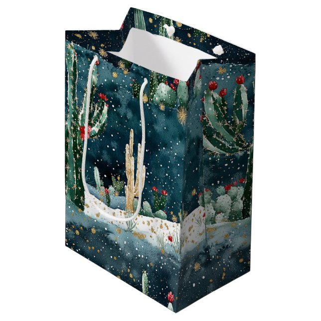 Sac Cadeau Moyen Christmas Red Blue Green Cactus Floral (Devant Angle)