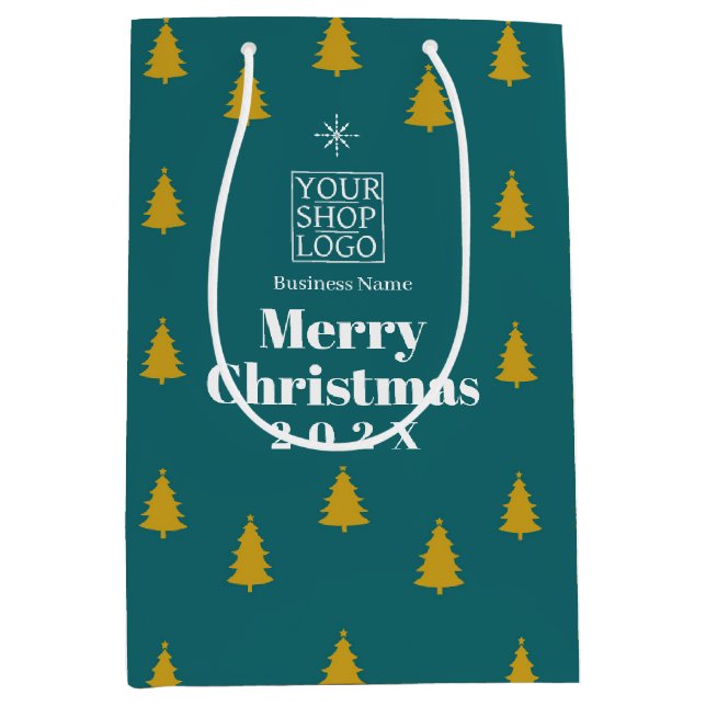 Sac Cadeau Moyen Christmas Season Trees Business Logo Teal (Devant)