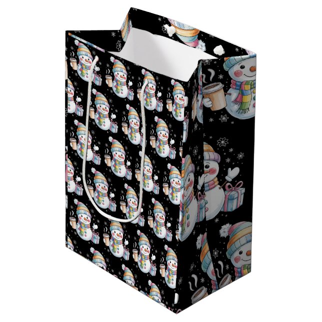 Sac Cadeau Moyen Christmas Snowman Gift Holiday Winter Xmas Coffee (Devant Angle)