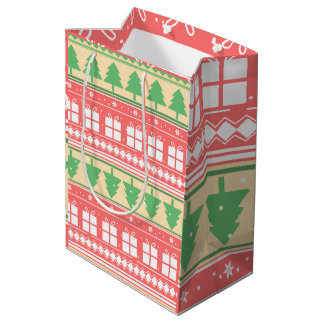 Sac Cadeau Moyen Christmas Tree Pattern - Elegant Holiday 