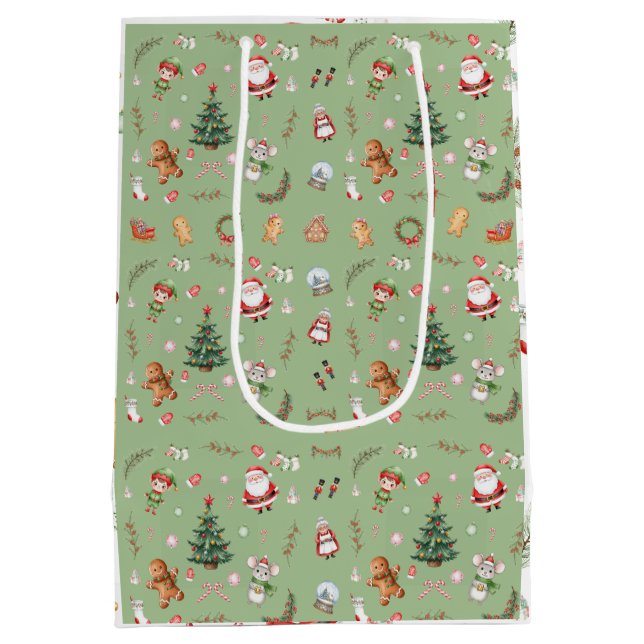 Sac Cadeau Moyen Christmas Tree Santa cute character holiday design (Dos)