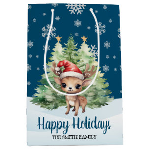 SAC CADEAU MOYEN CHRISTMAS WOODLAND REINDEUR