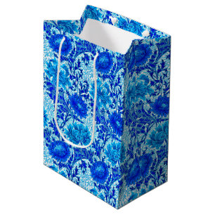 Sac Cadeau Moyen Chrysanthèmes de William Morris Nuances de Bleu de