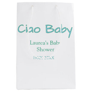 Sac Cadeau Moyen ciao bébé bleu vert pastel baby shower nom date 