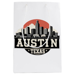 Sac Cadeau Moyen Ciel de la ville d'Austin Texas Rétro Art en noir