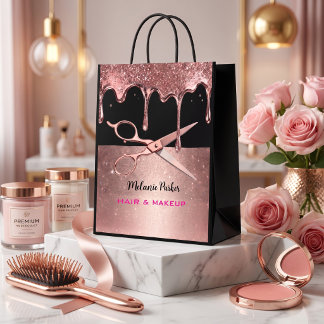 Sac Cadeau Moyen Ciseaux & Styliste Capillaire Rose Gold Glitter Dr