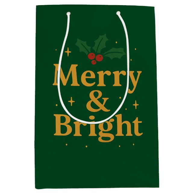 Sac Cadeau Moyen Citation de Noël Merry & Bright (Devant)