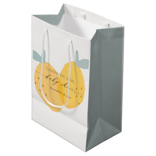 Sac Cadeau Moyen Citron jaune mignon Baby shower d'agrumes rond (Devant Angle)