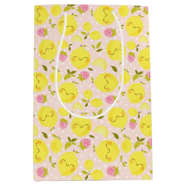 Sac Cadeau Moyen Citron rose fraise (Devant)