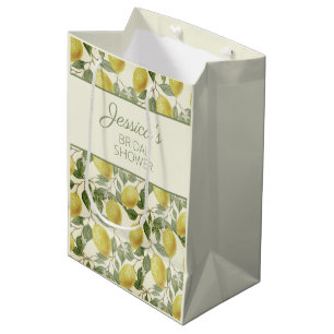 Sac Cadeau Moyen Citrons jaunes vintage et feuilles vertes pour une